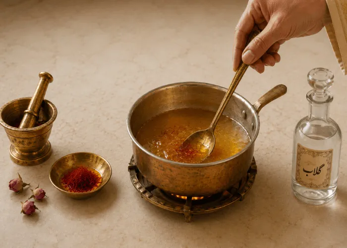 مراحل تهیه شربت گلاب و زعفران